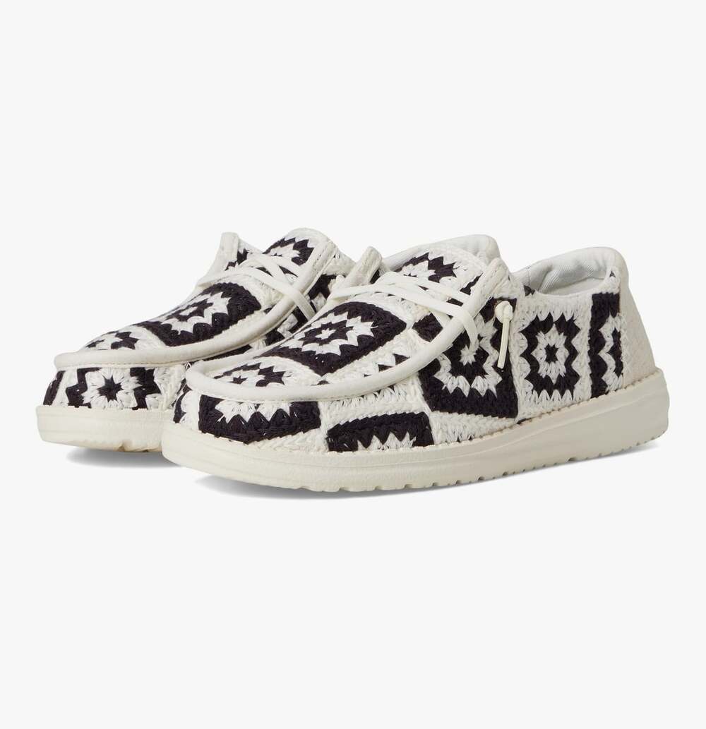 HEYDUDE Wendy Cottage Crochet Shoe Size 9 Women's Shoes Black White
